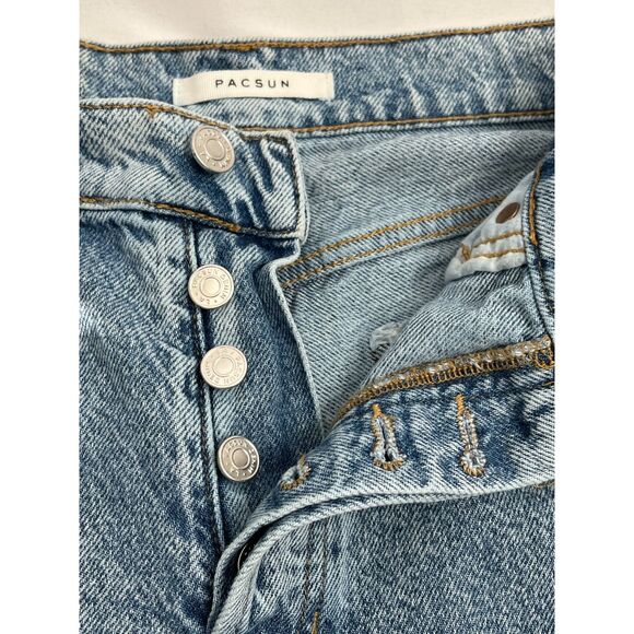 Pacsun High Rise Straight Light Wash Jeans Vintage Retro Sze 28 Rigid Button Fly - Picture 3 of 12